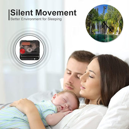 Scenic Nature Wall Clock Silent Non Ticking Battery Operated, Natural Falls Landscape Forest Tree Waterfall Scenery Clock Decorative for Bathroom Kitchen Bedroom Living Room(12 Inch)