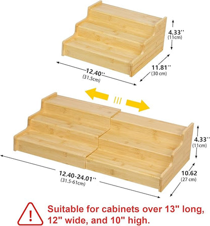 Hongtamoya 3-Tier Expandable Bamboo Mug Holder For Countertop Coffee Cup Holder Display Mug Organizer Mug Rack for Coffee Bar Organizer Mug Shelf for Cabinet for Kitchen, Home
