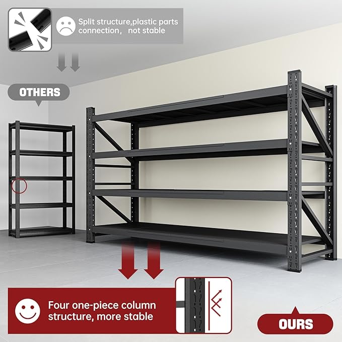 RAVIGIN 8000LBS Storage Shelves, 68" W Garage Shelving Heavy Duty Metal Adjustable Garage Shelves, Shelving Units Industrial Shelving for Warehouse, 68" W x 24" D x 63.4" H, Black
