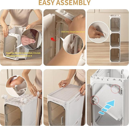 2-Tier Slim Narrow Bathroom Storage Cabinet, Cream White | Tool Free Assembly, Adjustable shelves, Fits for Narrow Spaces, Lockable Wheels, Magnetic Clear Door