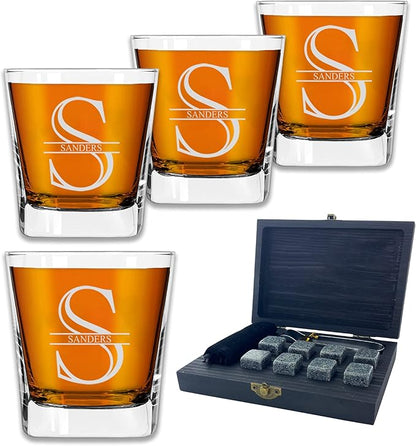 Custom Whiskey Glasses For Men - Premium Scotch Box Engraved Gift for Husband, Dad, Boyfriend - Personalized Bar Gifts for Bourbon Lovers - Christmas, Anniversary, Birthday