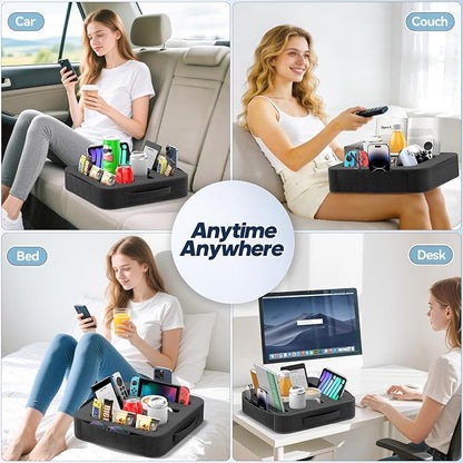 Couch Cup Holder Tray, Couch Caddy for Drink, Snack, Phone, Remote, Ipad, Game Controller, Large-size Sofa Cup Holder for Bed, Sofa, Car, Desk, Black
