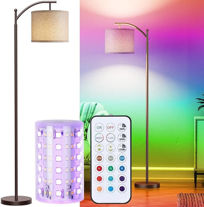 Battery Operated Floor Lamp, RGB Dimmable Cordless Standing Lamp with Remote Control for Living Room, Tall Floor Lamp for Bedroom -Brown