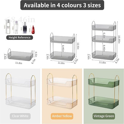 Akinbas 2 Tier Bathroom Organizer Countertop Makeup Perfume Tray Skincare Organizer for Bathroom Dresser Vanity (Grey)