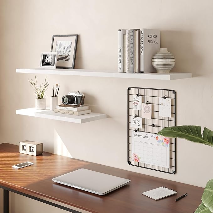 JPND Wall Shelf Set of 2, White Floating Shelves 30 in W x 10 in D x 1 in H, Wooden Floating Wall Shelf with Invisible Brackets for Living Room/Bedroom/Bathroom/Kitchen Storage and Decor