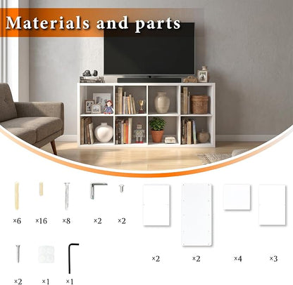 WannabeMyself【2026 Wooden Thick Frame】 8 Cube Storage Organizer with Anti-Tipping Kits, Reversible Open Back Book Shelf,Bookcase for Living Room,Bedroom,Entrance Hall,Office,11.6×48×24.6,White