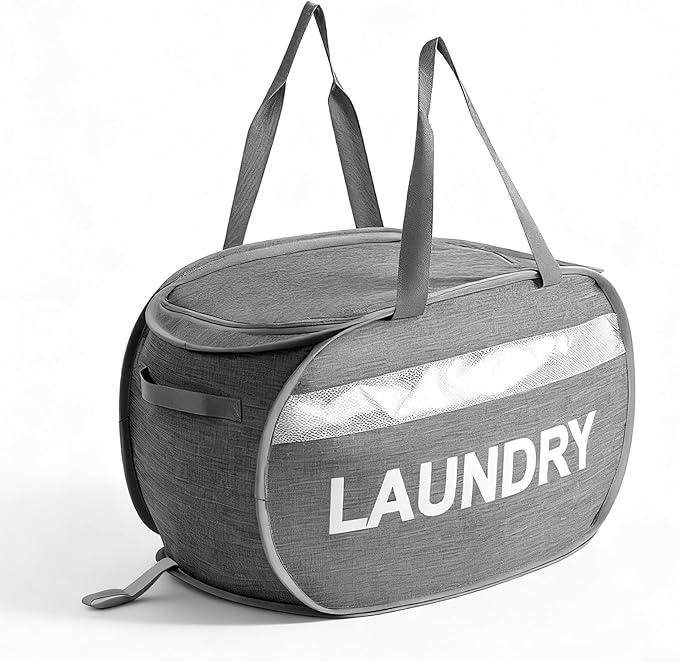 Foldable Laundry Basket with Lid, Oxford Cloth Reinforced Steel Ring Collapsible laundry hamper, 70L Breathable Mesh Dirty clothes hamper with Dual Handles for Home, Dorm, Apartment