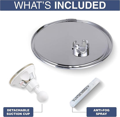 MIRRORVANA Anti Fog Mirror for Shower - Fogless, Shatterproof Shaving Mirror with 360° Swivel and Adjustable Suction Cup - 6.7" x 6.7" Round (Classic Chrome)