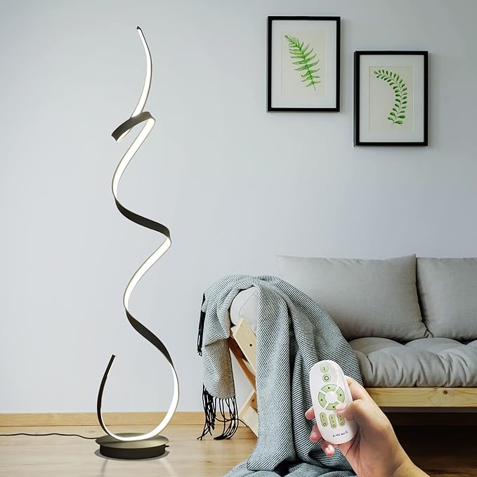 60W 3 Color Temperature LED 59inches Floor Lamp with Remote Control for Living Room,Bedroom,Office Lighting… (Black)