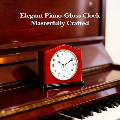 AYRELY® Mantel Clock, Handcrafted Solid Wood Desk Clock with Silent Movement, Piano-Gloss Finish, Elegant Table Clock for Fireplace, Bedroom, Office & Gifts