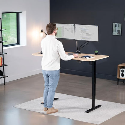 VIVO Electric 63 x 32 in Standing Desk, Touch Screen Adjustment, 220 lb Frame Support, 2E Series, Light Wood Top Black Frame, DESK-KIT-2EBC