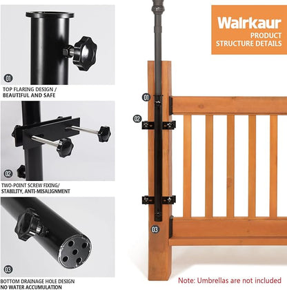 304 Stainless Steel Patio Umbrella Holder, Fits Up to 1.9 Inch Umbrella, Heavy Duty Deck Mount for Railing, Black