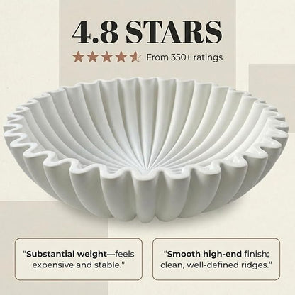 OAKOA Large Decorative Bowl - White Decorative Bowls for Home Decor - Organic Modern Home Decor Bowl - Concrete Ruffle Bowl Decor - Fluted Bowl - Scalloped Bowl