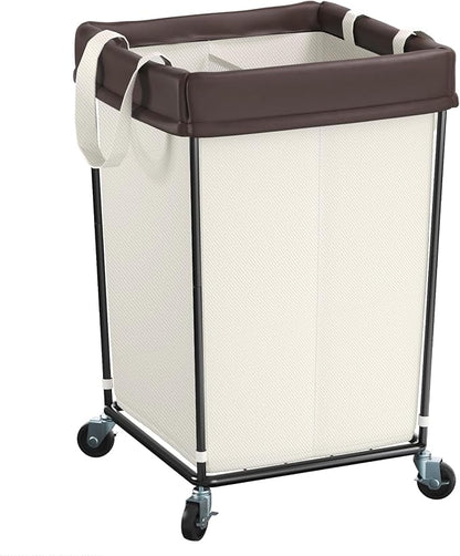 160L Rolling Laundry Basket with Wheels, 2-Section Rolling Laundry Hamper with Wheels, Double Laundry Hampers Cart on Wheels for Clothing Organizer, Hotel, Bedroom, Bathroom and Dorm, Beige