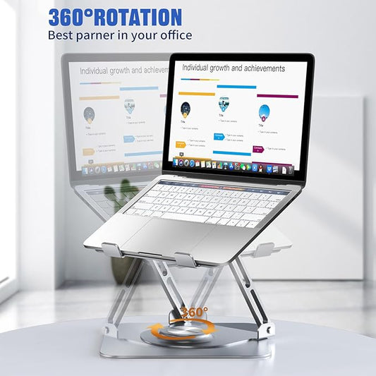 JOYEKY Laptop Stand for Desk, Adjustable Computer Stand with 360° Rotating Base, Ergonomic Laptop Riser for Collaborative Work, Foldable & Portable Laptop Stand, fits for All 10-16" Laptops