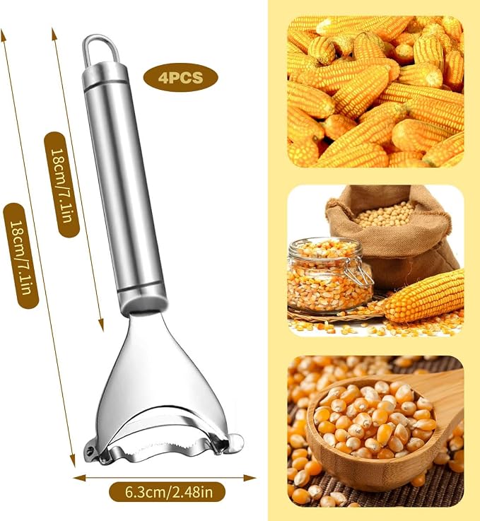 Stainless Steel Corn Peeler & Planer - 4 Pcs Set, Ergonomic Handle, Corn Kernel Remover, Magic Corn Stripper Tool