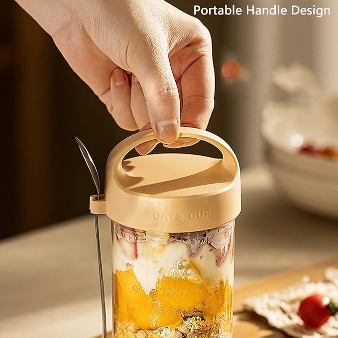 2Pack Overnight Oats Containers with Lids and Handle,14 oz Airtight Oatmeal Container,Mason Jars with Lid for Cereal,Milk,Fruit,Yogurt,On The Go Container,Salad Jars,Glass Jars (Grey)
