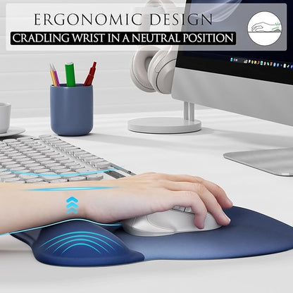 MROCO Ergonomic Mouse Pad with Gel Wrist Rest, 9.4 x 8.1 in, Blue Gradient | Ergonomic Shape Design, Multiple Pattern Options, Gel Wrist Comfort, Smooth Lycra Surface, Non-Slip PU Base