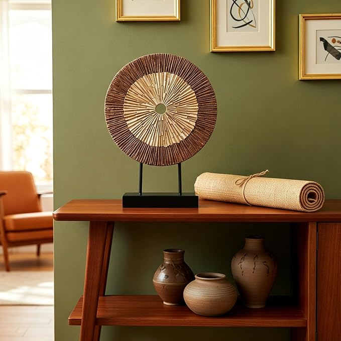 XMGZQ Wood Color Minimalist Round Statue Above Cabinet Decor Kitchen,Modern Decorative Sculpture Home Decorations for Living Room Coffee Table,Shelf Decor Items,Center Pieces Decoration (Extra Large)