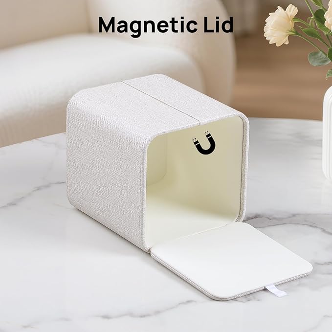 Cretkhp Square Linen Tissue Box Cover with Magnetic Closure, Modern PU Leather Tissue Box Holder for Bathroom Vanity NightStands Bedroom Office Desk, Stylish Cube Tissue Holder
