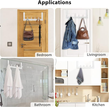 Optish Over The Door Hooks, Door Hanger Hooks for Hanging, Over The Doors Towel Racks for Bathroom with 12 Coat Hook, Coat Rack Bathroom Accessories（2 Pack, White）