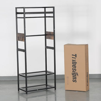 Tribesigns Small Heavy Duty Clothes Rack with Shelf and Hanging Rod, Freestanding Closet Organizer, Industrial Hall Tree Garments Rack for Small Space,Bedroom,27'' W X69'' H, Max Load 300LBS