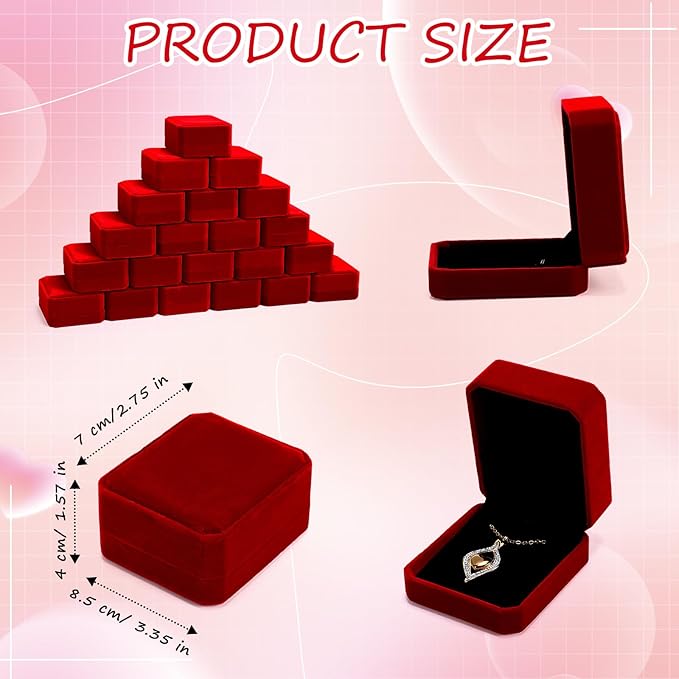 Sureio 24 Pcs Velvet Jewelry Gift Boxes Bulk for Necklace Pendant Ring Earring Display Case for Christmas Wedding(Wine Red)