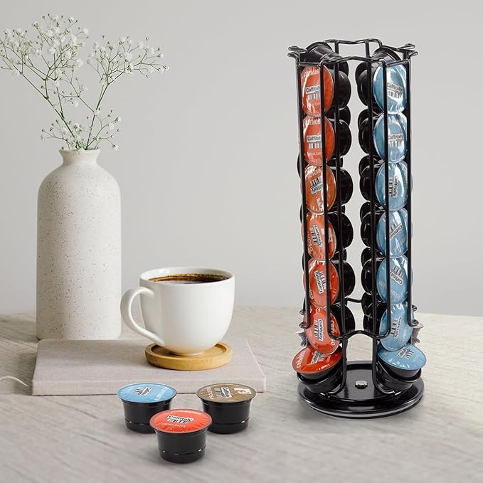 Coffee Pod Holder Carousel Compatible For Starbucks Verismo,Lavazza Blue, CBTL,K-fee,Tchibo Cafissimo,Caffitaly systems,Coffee Pods Storage Organizer Stand Holds up to 28 Capsule Pods
