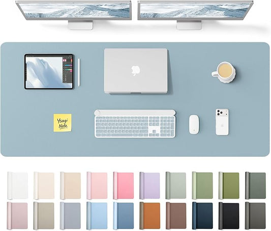 YSAGi Leather Desk Pad Protector, Office Desk Mat, Large Mouse Pad, Non-Slip PU Leather Desk Blotter, Laptop Desk Pad, Waterproof Desk Writing Pad for Office and Home (Ice Blue,55" x 17.2")