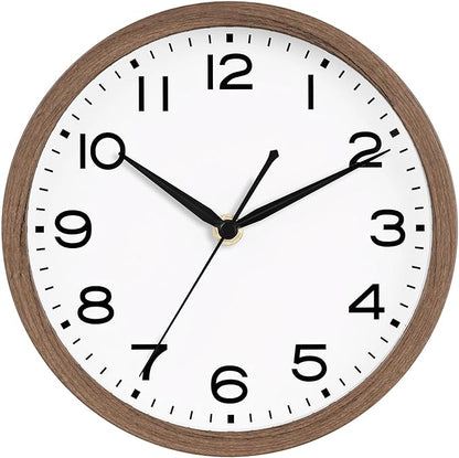 AKCISOT Wall Clock, Modern Small Wall Clocks Battery Operated 10 Inch, Silent Non-Ticking Analog Classic for Office, Home, Bathroom, Kitchen, Bedroom, School(Walnut Grain)