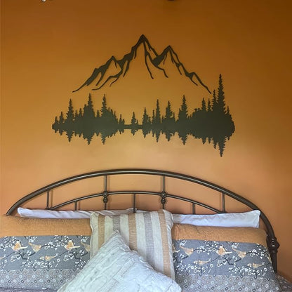 Wita Home Mountain and Forest Metal Wall Art, Wall Mounted Home Decor, Pine Trees and Mountain Wall Art for Living Room, Bedroom or Office, Large Outdoor Wall Decor, Nature Christmas Decor (Black, 110x73 inches)