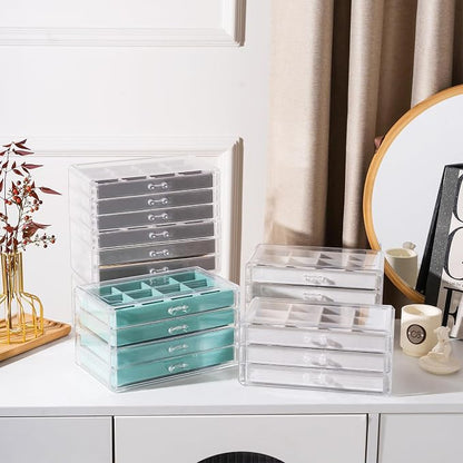 Lolalet Earring Holder Organizer Box Jewelry Storage with 10 Drawers, Clear Acrylic Stackable Earring Case with Adjustable Velvet Trays for Women on Dresser Vanity - Warmwhite,10 Layers