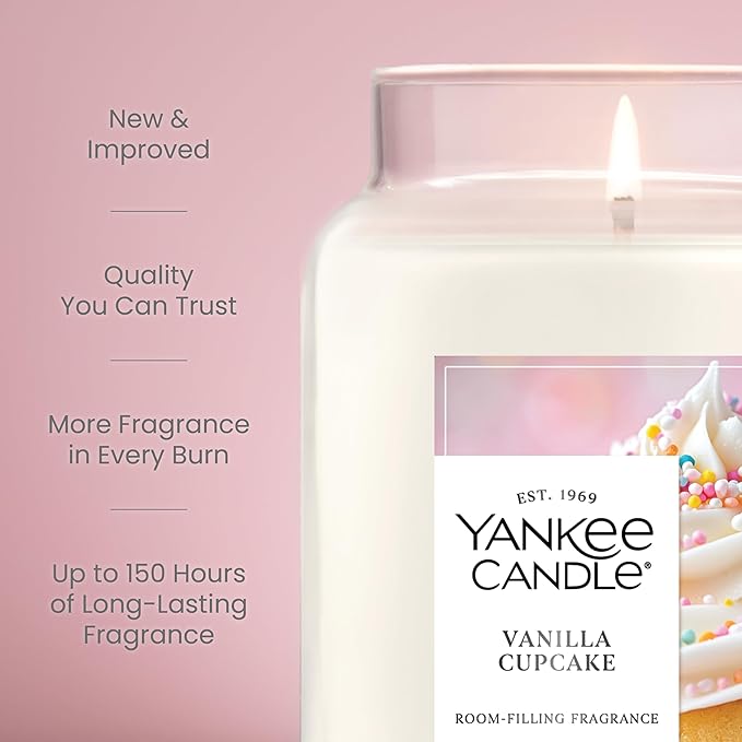 Yankee Candle Vanilla Cupcake, Scented Candle, 22oz Large Jar with up to 150 Hour Burn Time, Giftable, Birthdays