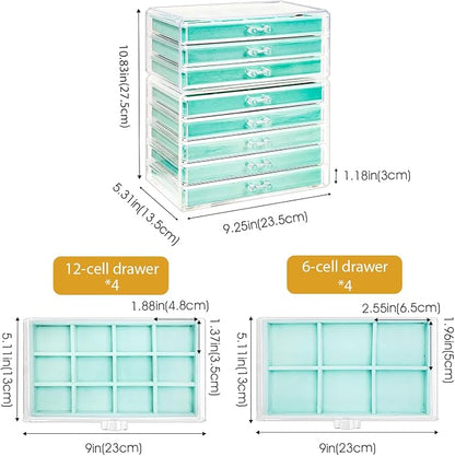 ProCase Earring Holder Organizer Jewelry Box with 8 Drawers, Acrylic Clear Earring Case with Adjustable Velvet Trays for Women - Aqua, 8 Layers