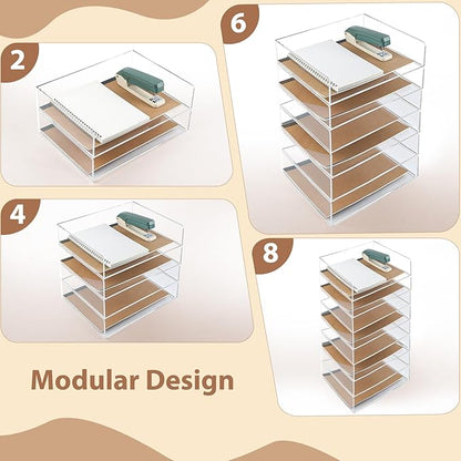 4 Pack Acrylic Paper Tray Organizer for Desk Clear File Organizer,Acrylic Desk Organizers and Accessories Sorter,Perfect for File Paper, Ipad, Letter, A4 Office File, Books, Notes.