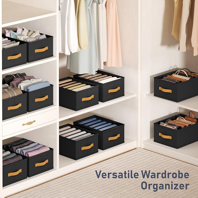 DIMJ Wardrobe Clothes Organizer - Foldable Closet Drawer Organizer Dividers for Jeans, Pants, Sweater, T Shirt, Storage Bins with Handles for Shelf