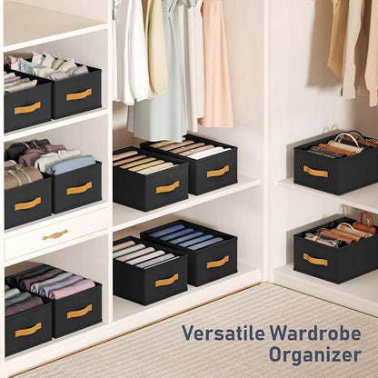 DIMJ Wardrobe Clothes Organizer - Foldable Closet Drawer Organizer Dividers for Jeans, Pants, Sweater, T Shirt, Storage Bins with Handles for Shelf