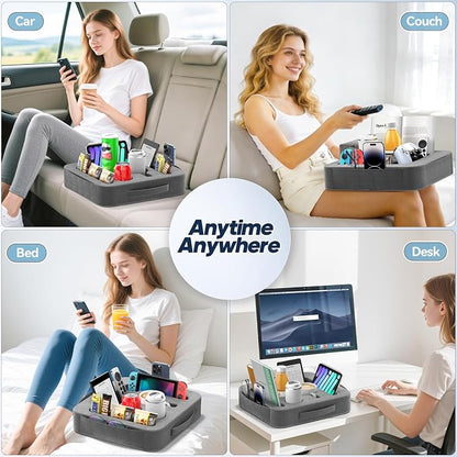 Couch Cup Holder Tray, Couch Caddy for Drink, Snack, Phone, Remote, Ipad, Game Controller, Large-size Sofa Cup Holder for Bed, Sofa, Car, Desk, Deep Gray
