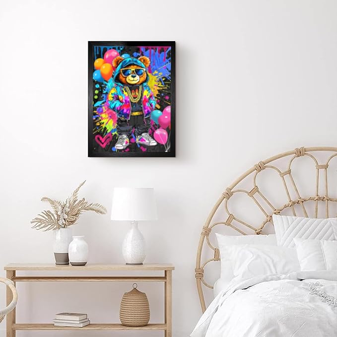Graffiti Bear With Hands In Pockets And A Gold Chain For Bathroom Wall Decor Framed Cute Animal Wall Decor For Bathroom Washroom Restroom Decor Rustic Humor Wall Poster (Black Framed) 8x10 Inch