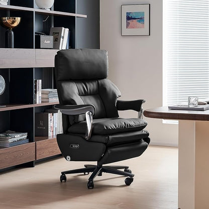 EMIAH Ergonomic Office Chair with Foot Rest Electric Executive Office Chair Reclining with Massage Big and Tall High Back Computer Chair with Wheels, Sustainable Leather(Black)