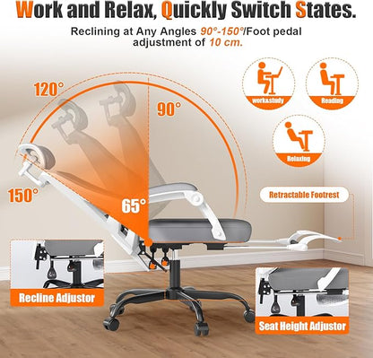 Ergonomic Office Chair with Footrest, High Back Swivel Mesh Desk Chair, Big and Tall Rolling Computer Chair with Headrest, Lumbar Support, 3-Level Tilt Backrest for Home, Bedroom, Work