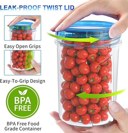 [32 oz 6 Pack] Food Storage Freezer Containers Clear bottom With blue Twist Top Lids Reusable, Plastic Airtight Meal Prep Containers BPA Free | Stackable | Leakproof | Microwave/Dishwasher Safe