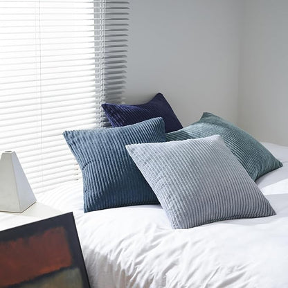 Topfinel Decorative Throw Pillow Covers Dark Blue Navy Series,Summer Corduroy Striped Toss Pillows for Couch,Patio,Balcony,Children Bedroom,Modern Fluffy Green Gradient Shams 20x20 Inch Set of 4