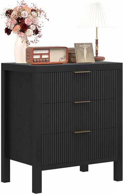 Nightstand Set of 2, Dresser and Nightstand Sets, Bedside Tables, Mid Century Nightstands with 6 Wide Drawers for Bedroom, Kids’ Room, Hallway, (Black X 2)