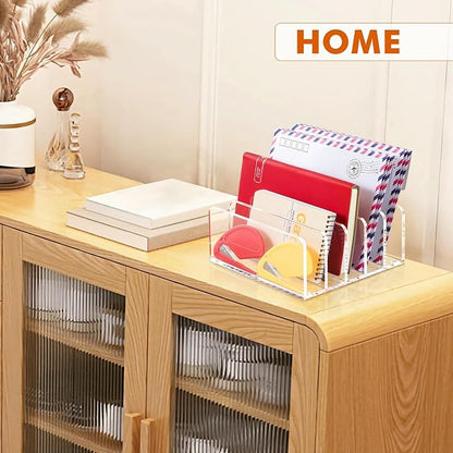 BEYGORM 2 Pack Acrylic Mail Holder, Clear Desk Organizer with Divider, Vertical Letter Sorter for Desktop, 5 Compartments Modern Office Home Envelope Organizer for Bill, Document, Notebook