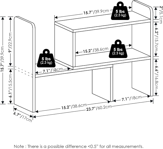 Furinno Classic Desk Organizers and Accessories, Office Organization, Desk Top Book Shelf, for Office Supplies, Office Desk Accessories, Black Espresso