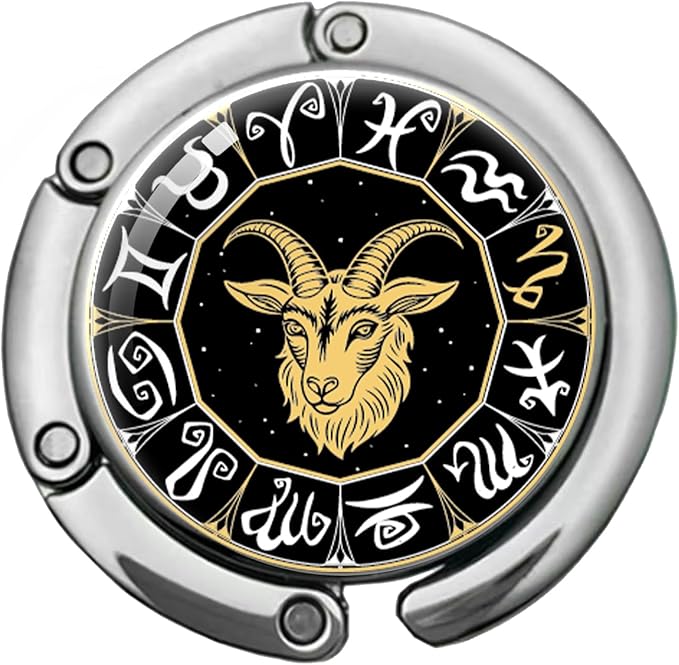 Capricorn Foldable Purse Hook Gifts, Black Gold Zodiac Sign Handbag Hanger, Women's Bag Hanger Holder, Round Purse Table Hook, Funny Capricorn Birthday Gifts for Women Men Astrology Lovers