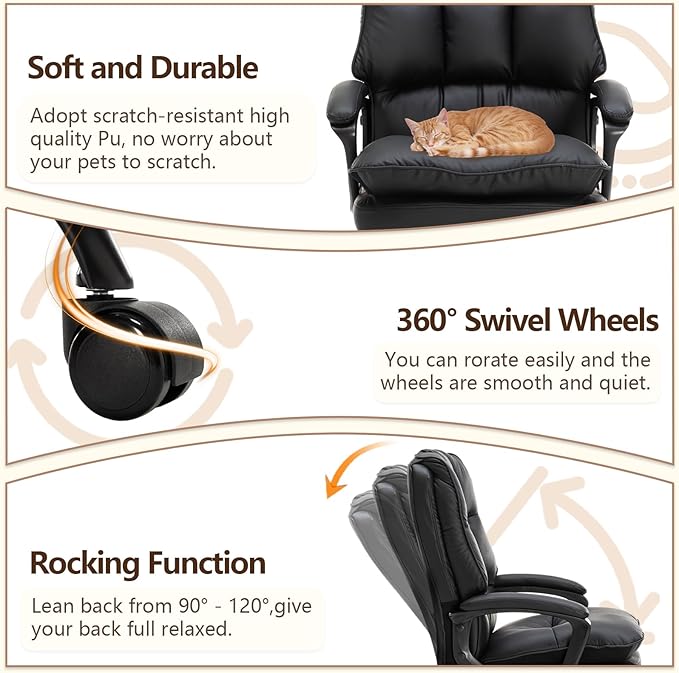Comfy Office Chair Soft and Double Padded Computer Desk Chairs for Long Hours Executive Office Chair with Height Adjustment Work Chairs for Home Black