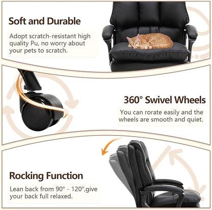 Comfy Office Chair Soft and Double Padded Computer Desk Chairs for Long Hours Executive Office Chair with Height Adjustment Work Chairs for Home Black