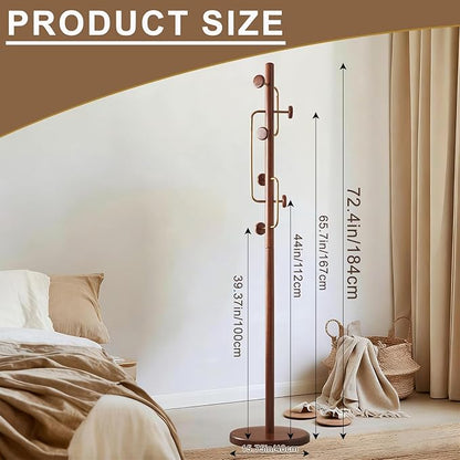 Solid Wooden Coat Rack Stand, Coat Racks Freestanding with 6 Hooks, Natural Birch Wood Coat stands with Sturdy Round Base, Tree Coat Hanger Standing for Entryway Bedroom Office (Tree Design3)